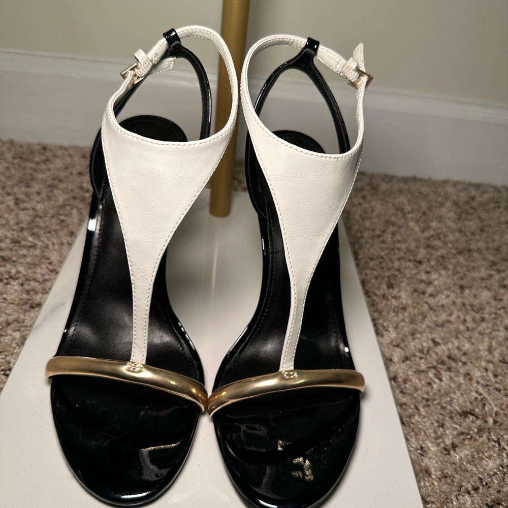 Nine West Black and White Heels with Gold Detail